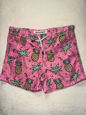 Maamgic Pink Pineapple Print Kids Swim Trunks boys size 4t fits like a 5